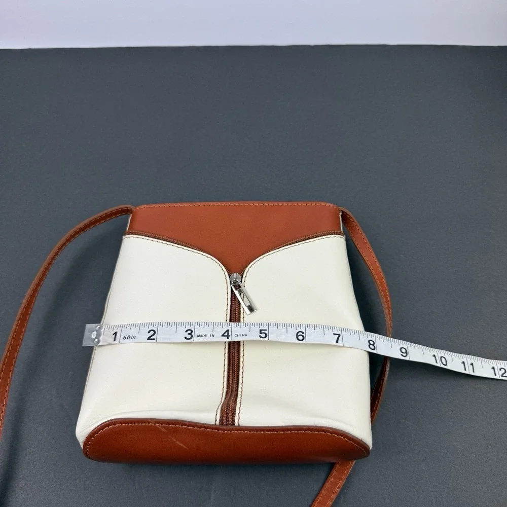 Vera Pelle Crossbody Bag Small Cognac Brown Ivory Leather Italian Made Used Once